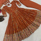 Rust Anarkali Gown Set with Sequin Embroidery