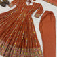 Rust Anarkali Gown Set with Sequin Embroidery