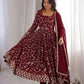 Rust Anarkali Gown with Sequin Embroidery
