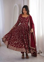 Rust Anarkali Gown with Sequin Embroidery