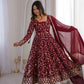 Rust Anarkali Gown with Sequin Embroidery