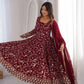 Rust Anarkali Gown with Sequin Embroidery