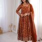Rust Anarkali Gown with Sequin Embroidery