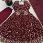 Rust Anarkali Gown with Sequin Embroidery
