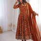 Rust Anarkali Gown with Sequin Embroidery