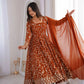 Rust Anarkali Gown with Sequin Embroidery