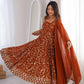 Rust Anarkali Gown with Sequin Embroidery