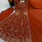 Rust Anarkali Gown with Sequin Embroidery