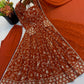 Rust Anarkali Gown with Sequin Embroidery
