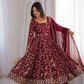 Rust Anarkali Gown with Sequin Embroidery