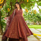 Rust Brown Crunchy Embroidered Anarkali Sharara Set for Festive and Wedding Wear
