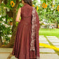 Rust Brown Crunchy Embroidered Anarkali Sharara Set for Festive and Wedding Wear