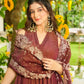 Rust Brown Crunchy Embroidered Anarkali Sharara Set for Festive and Wedding Wear