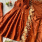 Rust Brown Crunchy Embroidered Anarkali Sharara Set for Festive and Wedding Wear