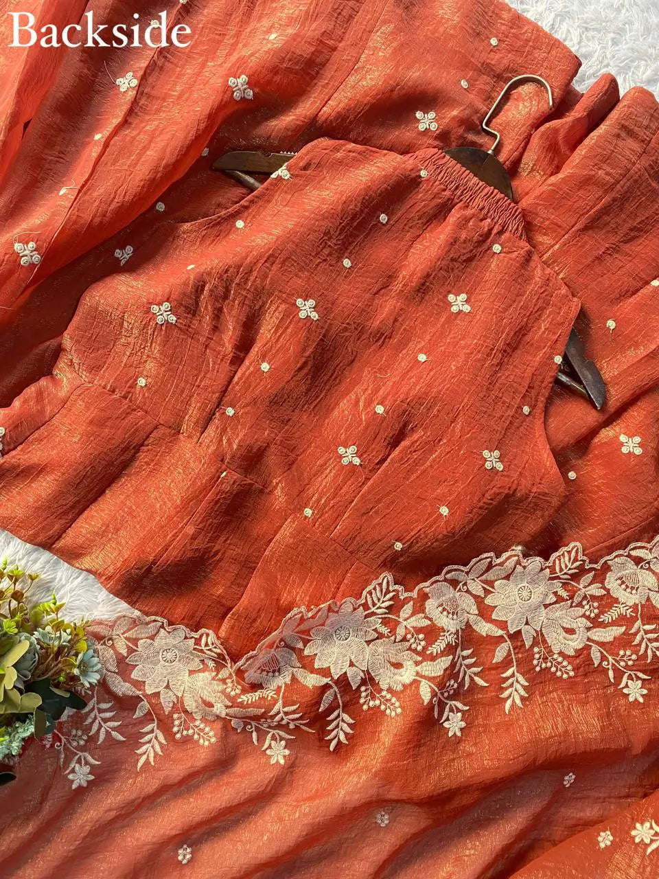 Rust Brown Crunchy Embroidered Anarkali Sharara Set for Festive and Wedding Wear
