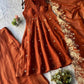 Rust Brown Crunchy Embroidered Anarkali Sharara Set for Festive and Wedding Wear