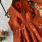 Rust Brown Crunchy Embroidered Anarkali Sharara Set for Festive and Wedding Wear