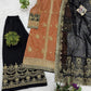 Rust Brown Nylon Net Embroidered Kurti Palazzo Set with Dupatta
