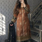Rust Brown Nylon Net Embroidered Kurti Palazzo Set with Dupatta