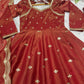 Rust Cosmo Embroidered Anarkali Gown Set with Dupatta
