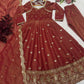 Rust Cosmo Embroidered Anarkali Gown Set with Dupatta