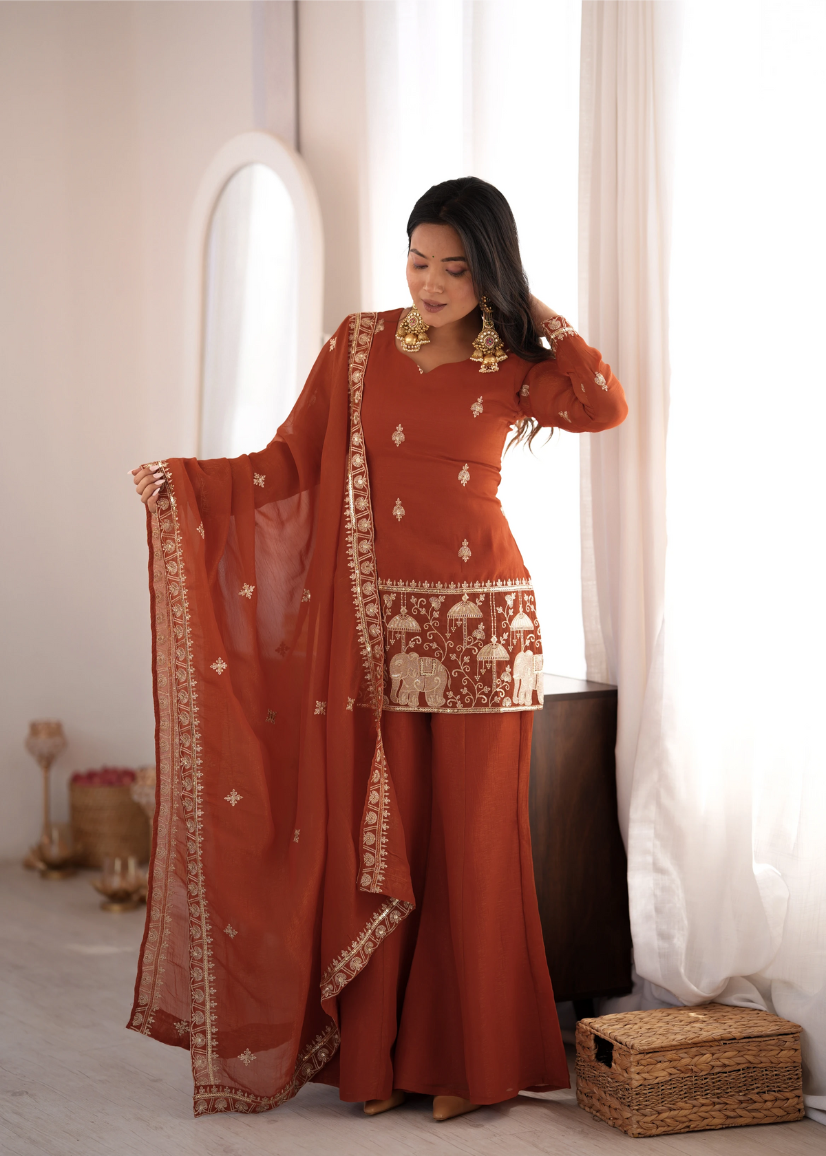 Rust Elephant Motif Suit