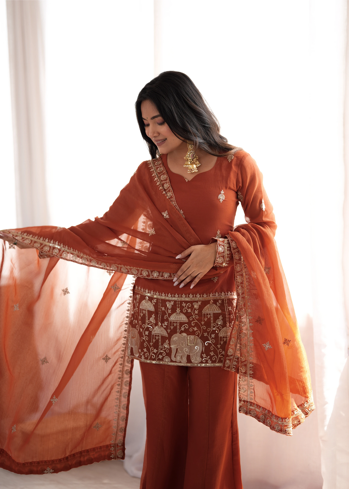Rust Elephant Motif Suit