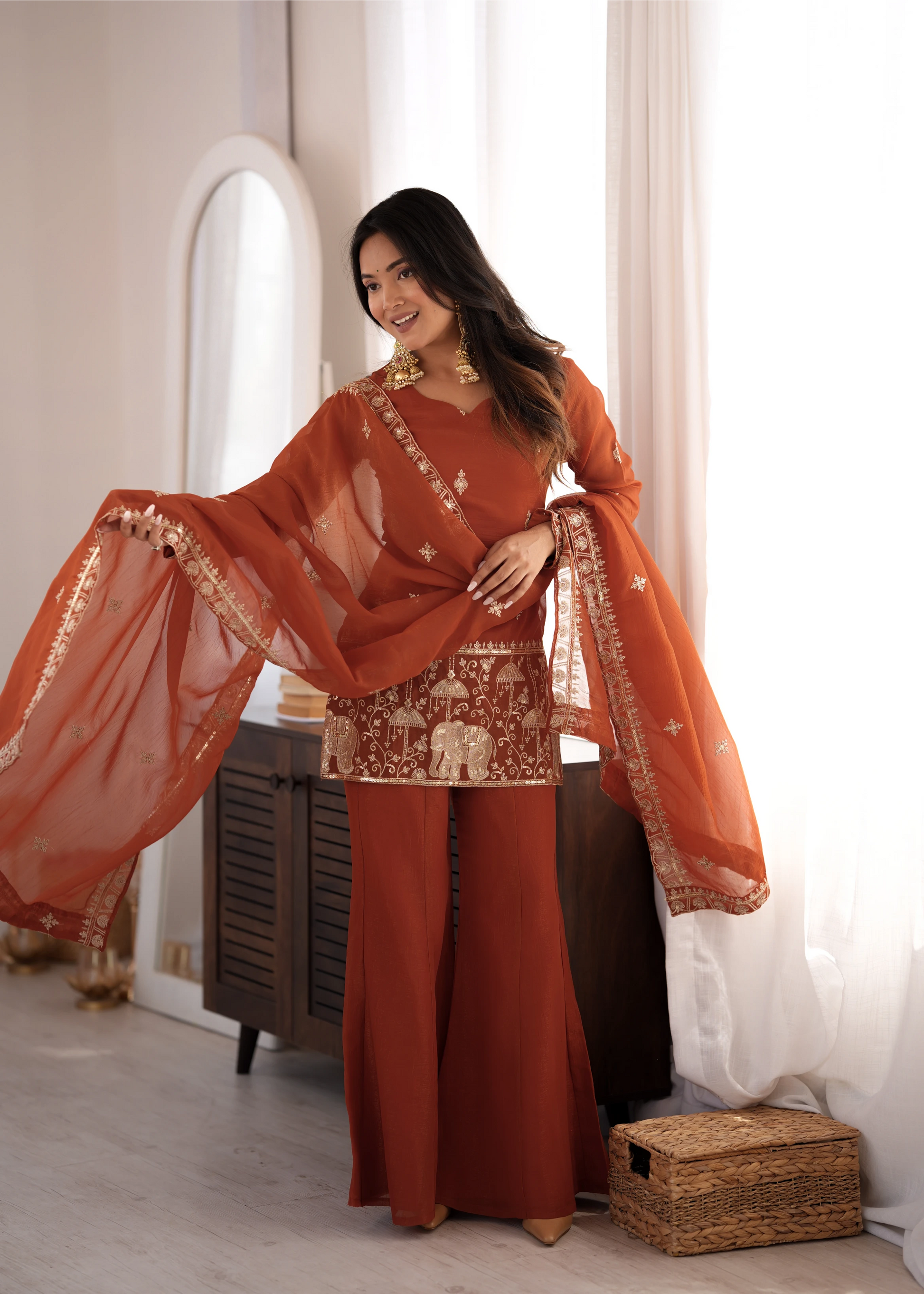 Rust Elephant Motif Suit