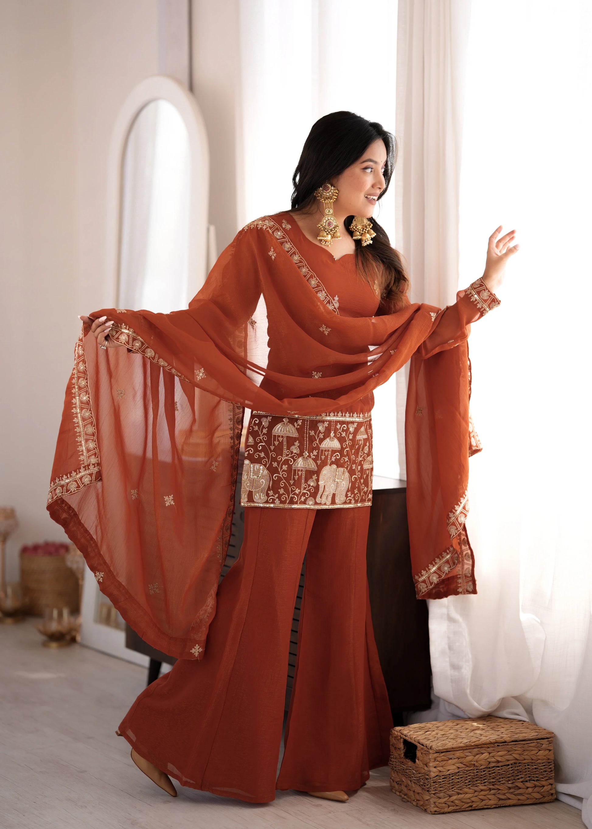Rust Elephant Motif Suit
