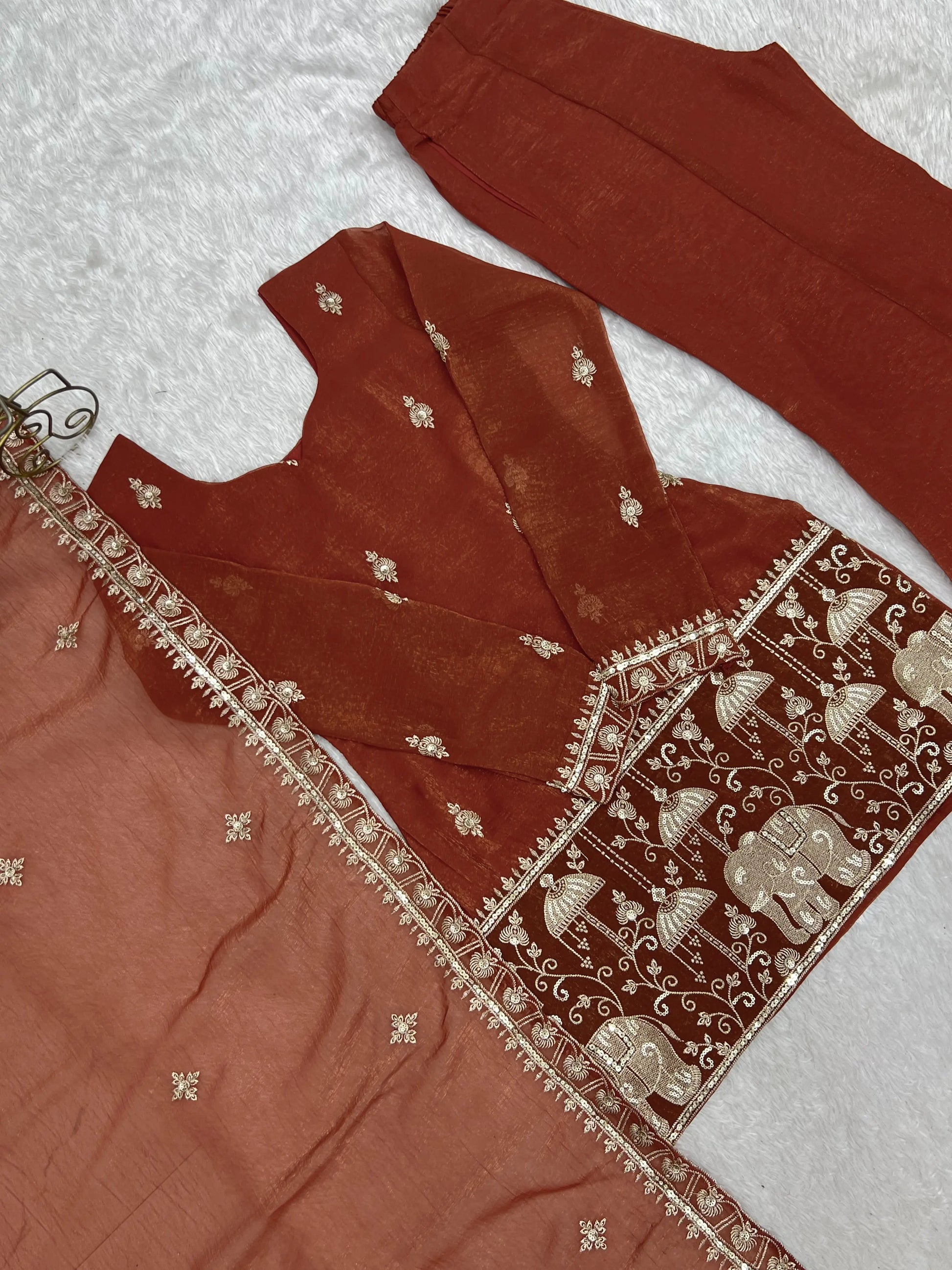 Rust Elephant Motif Suit