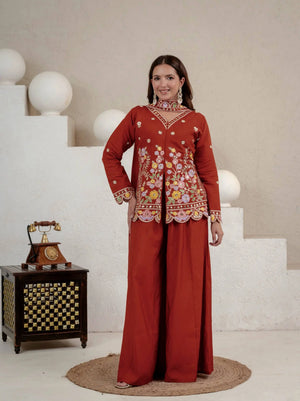 Rust Floral Sequin Sharara