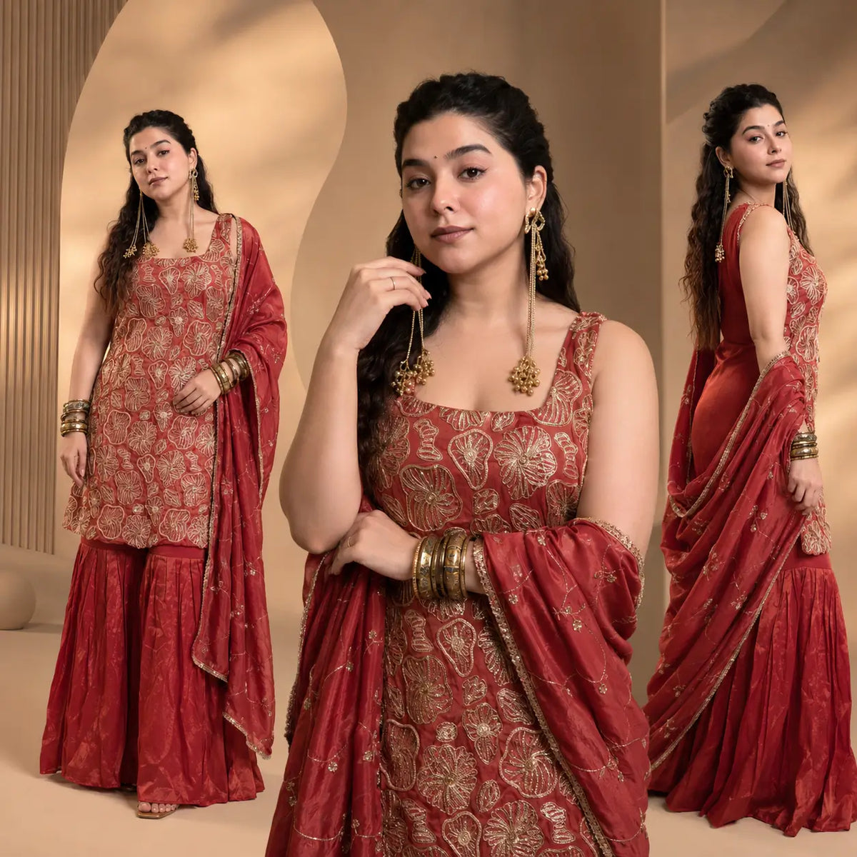 Rust Floral Sequin Sharara Set