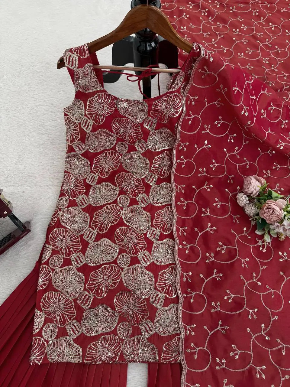 Rust Floral Sequin Sharara Set