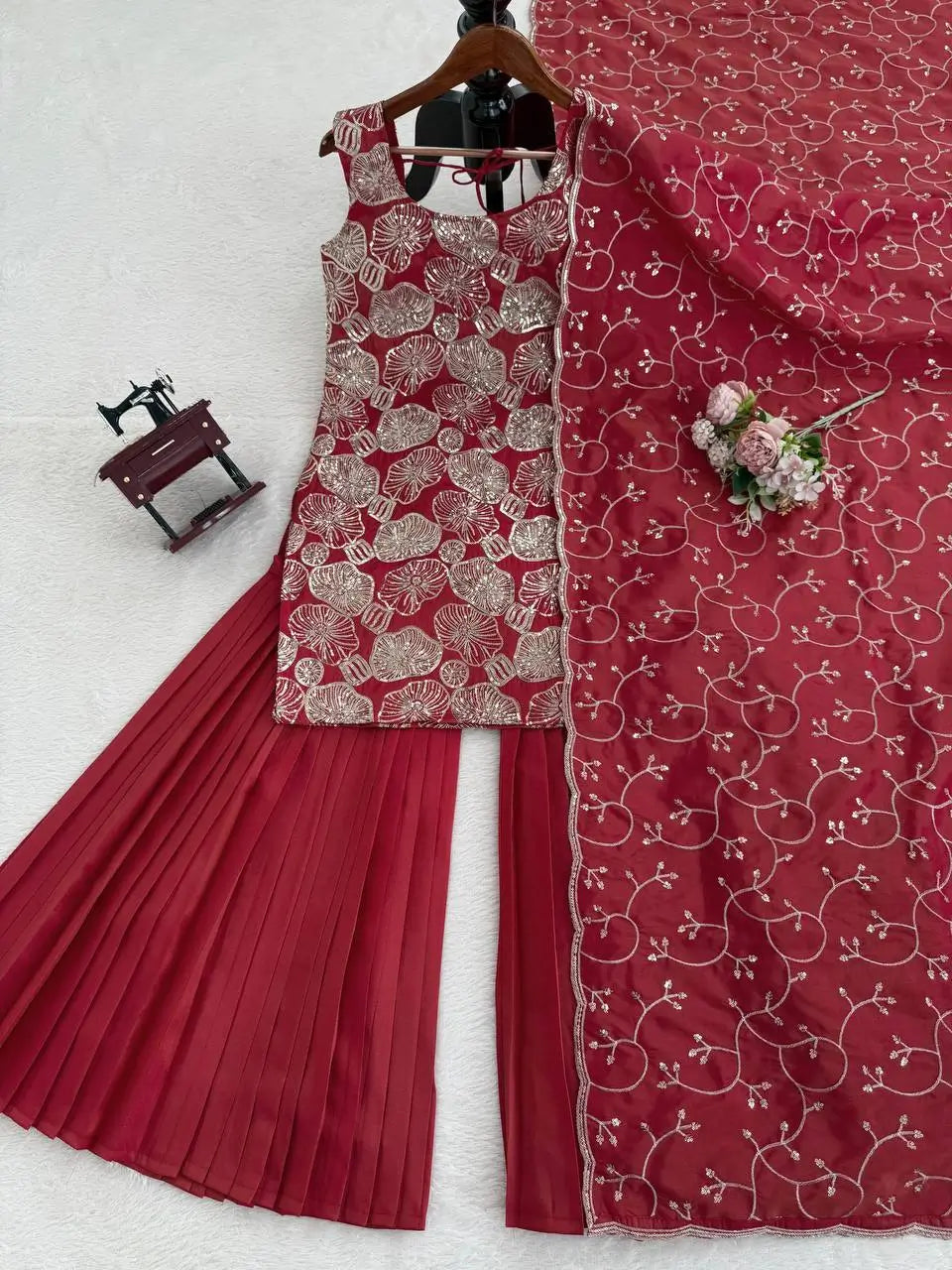 Rust Floral Sequin Sharara Set