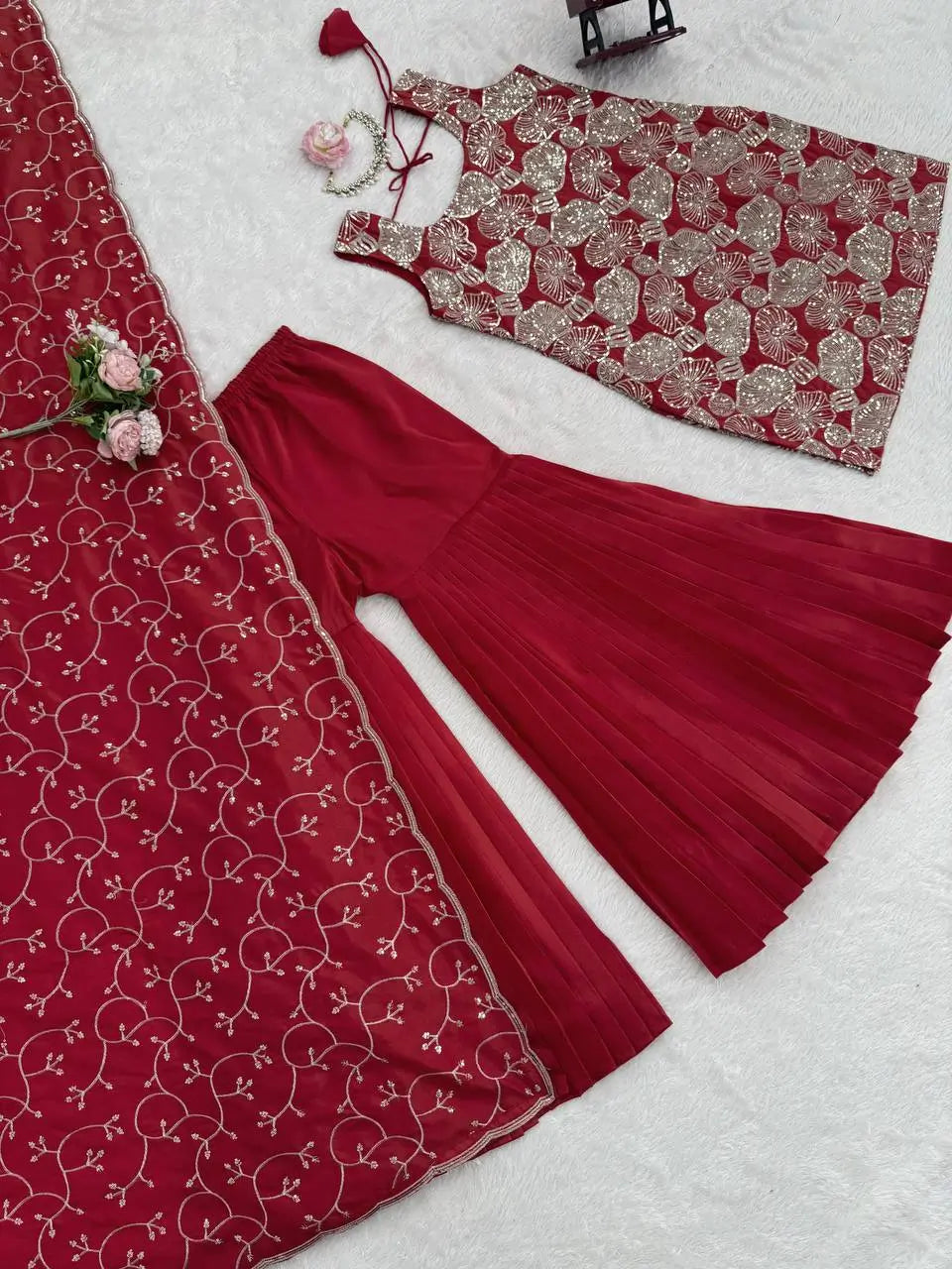 Rust Floral Sequin Sharara Set