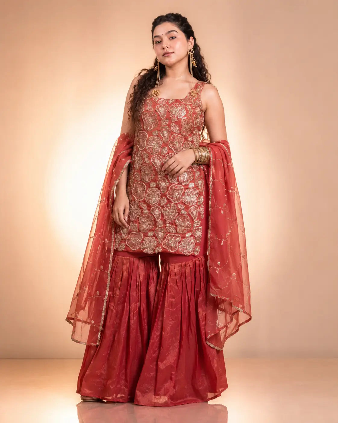 Rust Floral Sequin Sharara Set