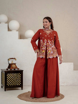 Rust Floral Sequin Sharara