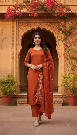 Rust Floral Vine Kurta Set