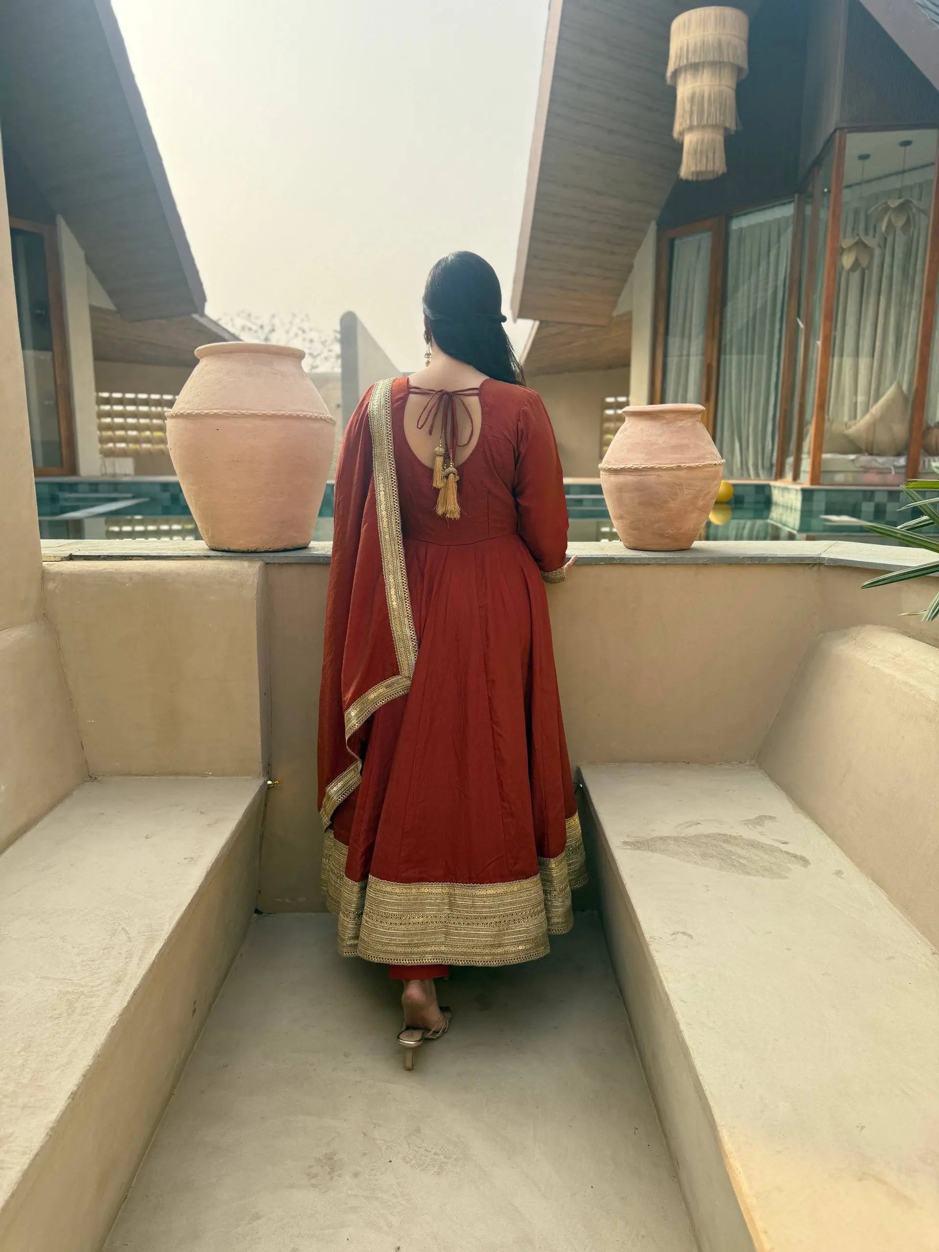 Rust Gota Border Anarkali Set