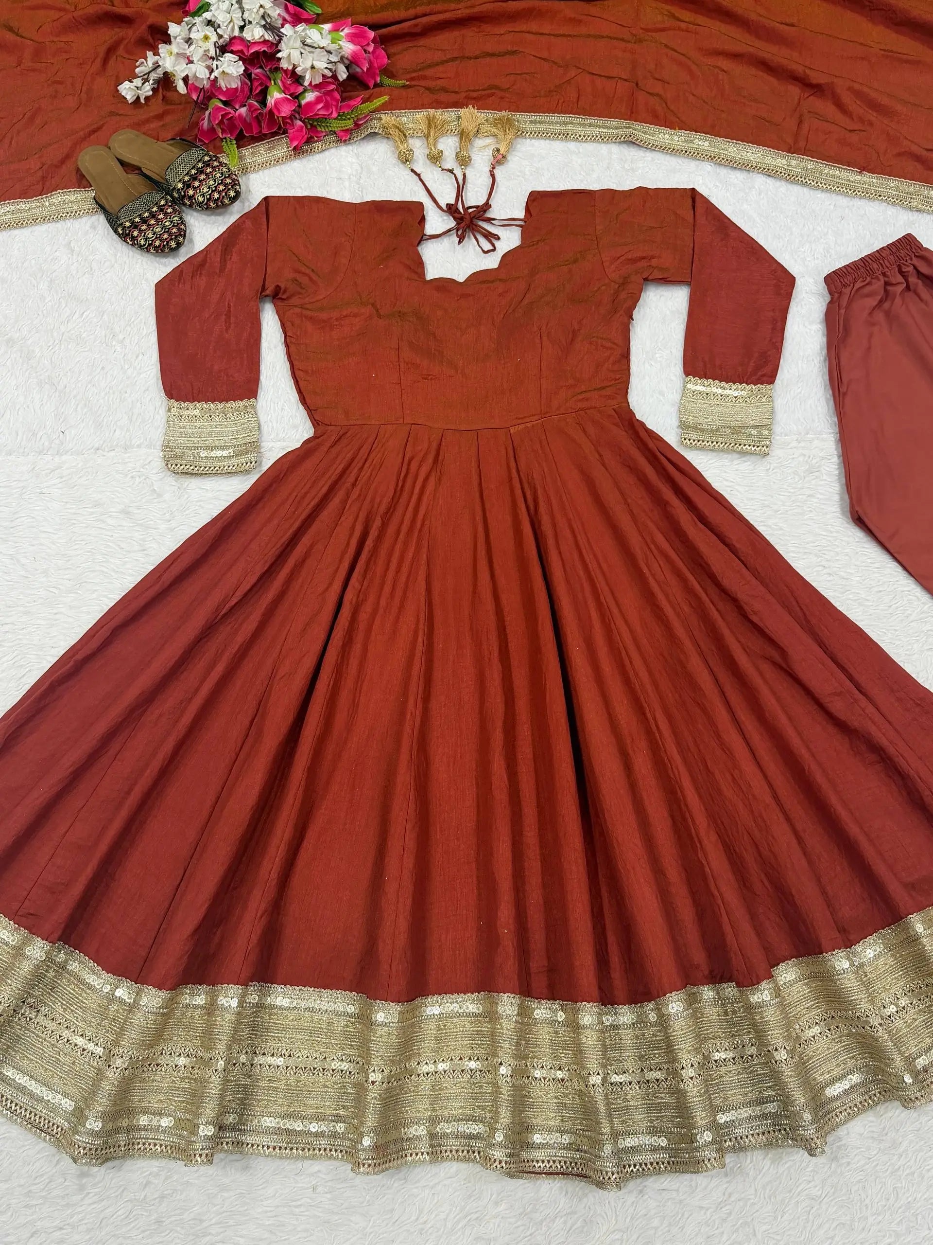 Rust Gota Border Anarkali Set