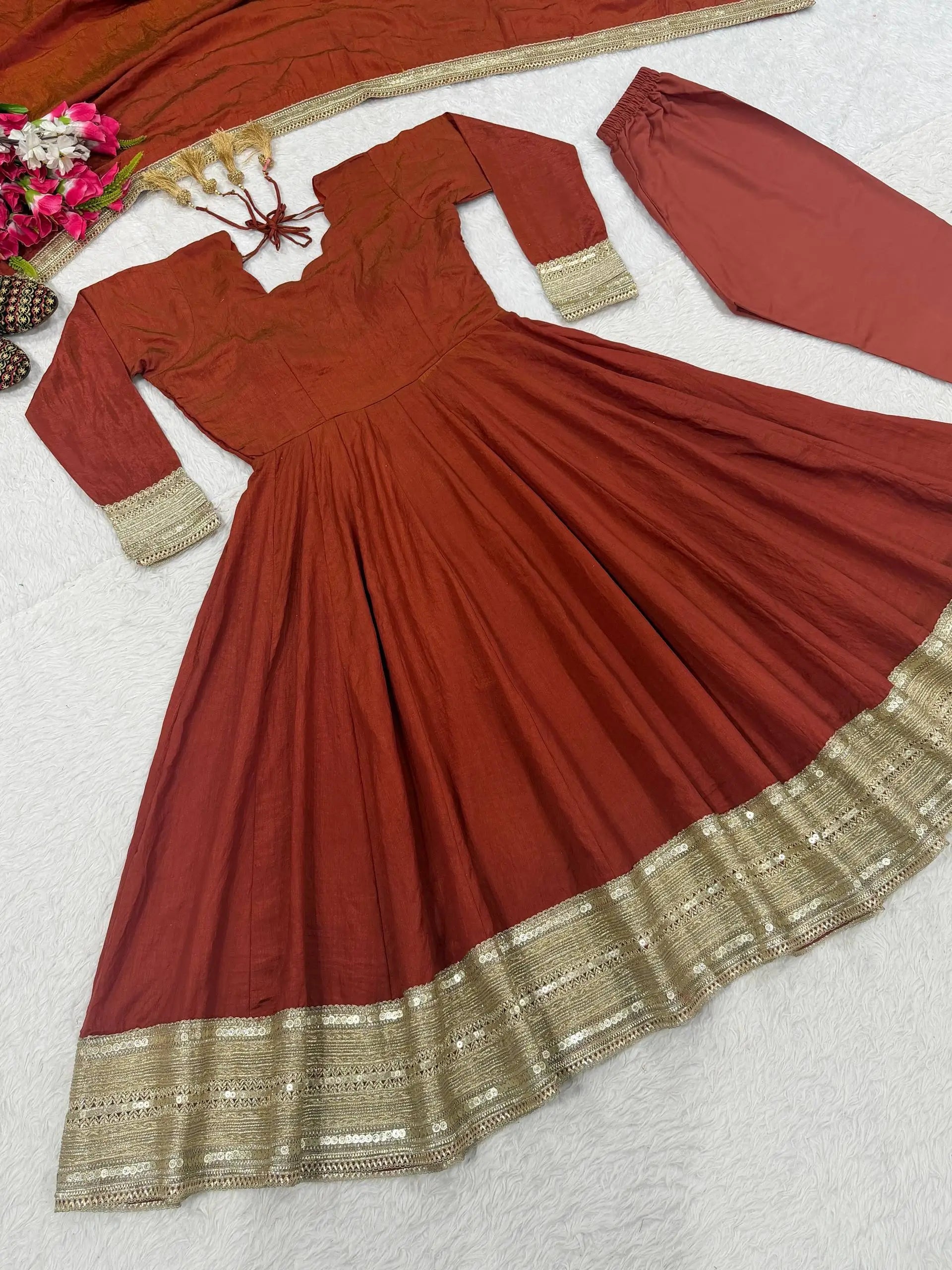Rust Gota Border Anarkali Set