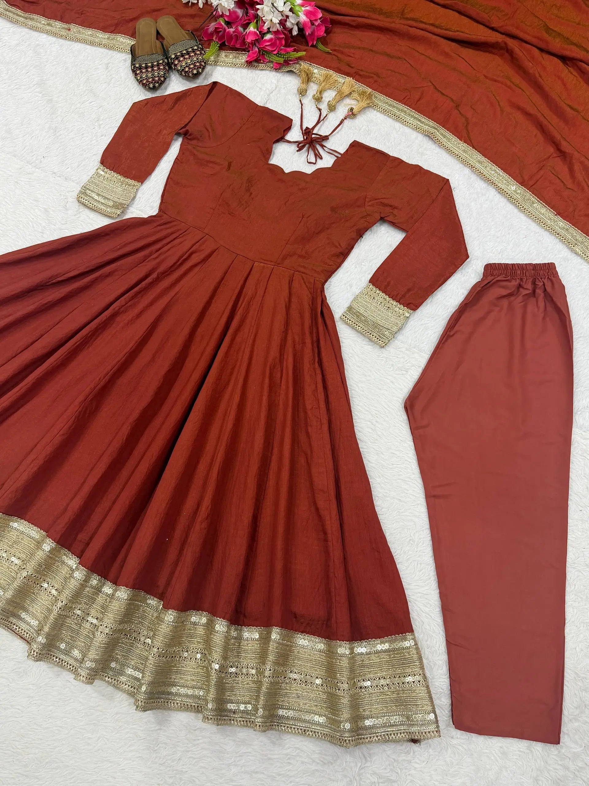 Rust Gota Border Anarkali Set
