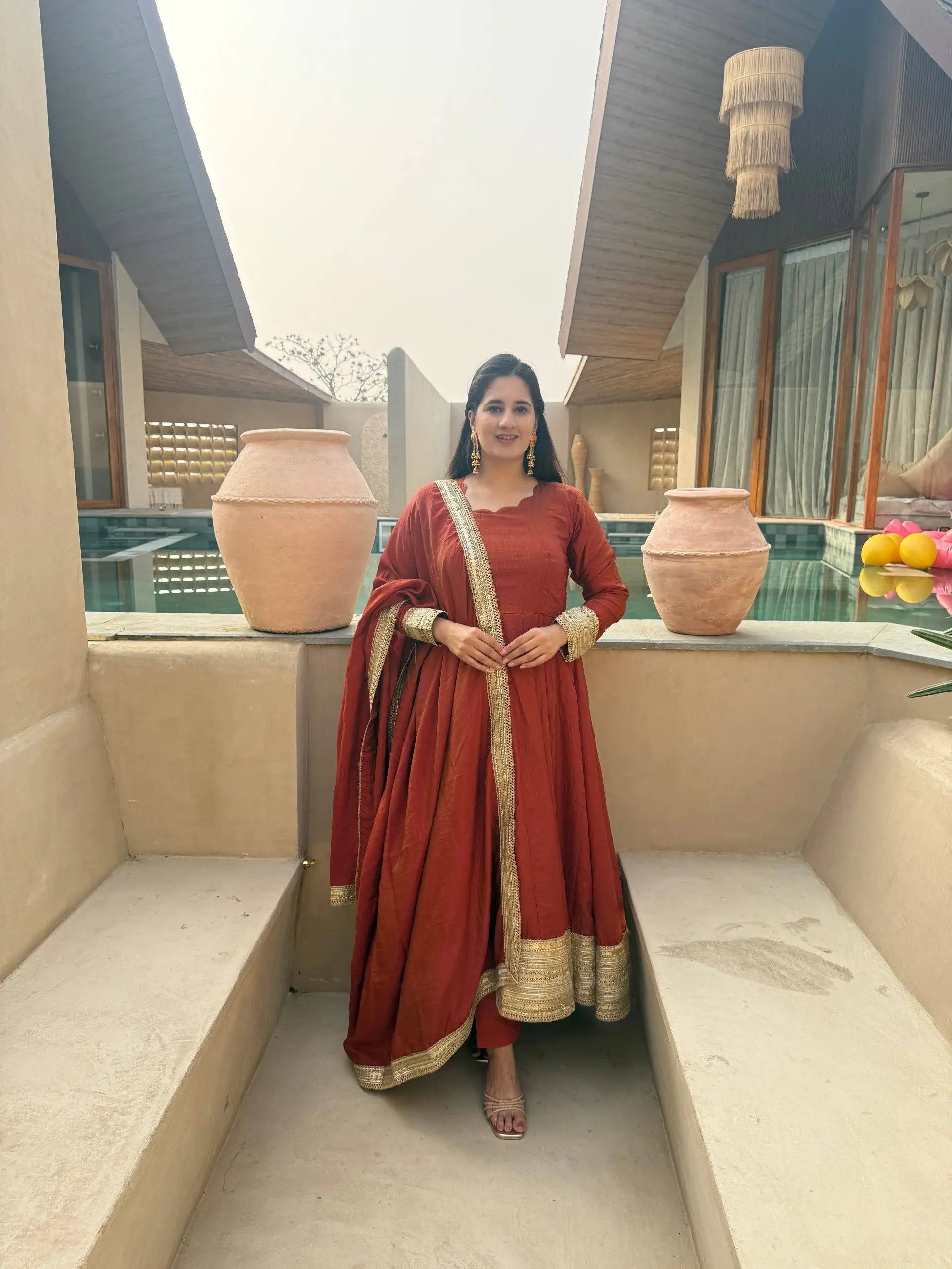Rust Gota Border Anarkali Set