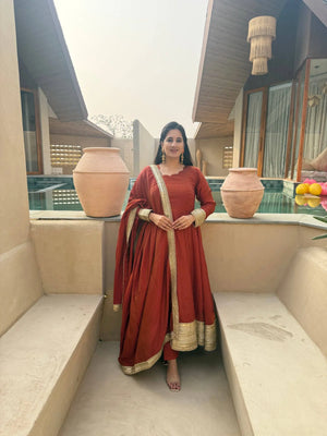 Rust Gota Border Anarkali Set