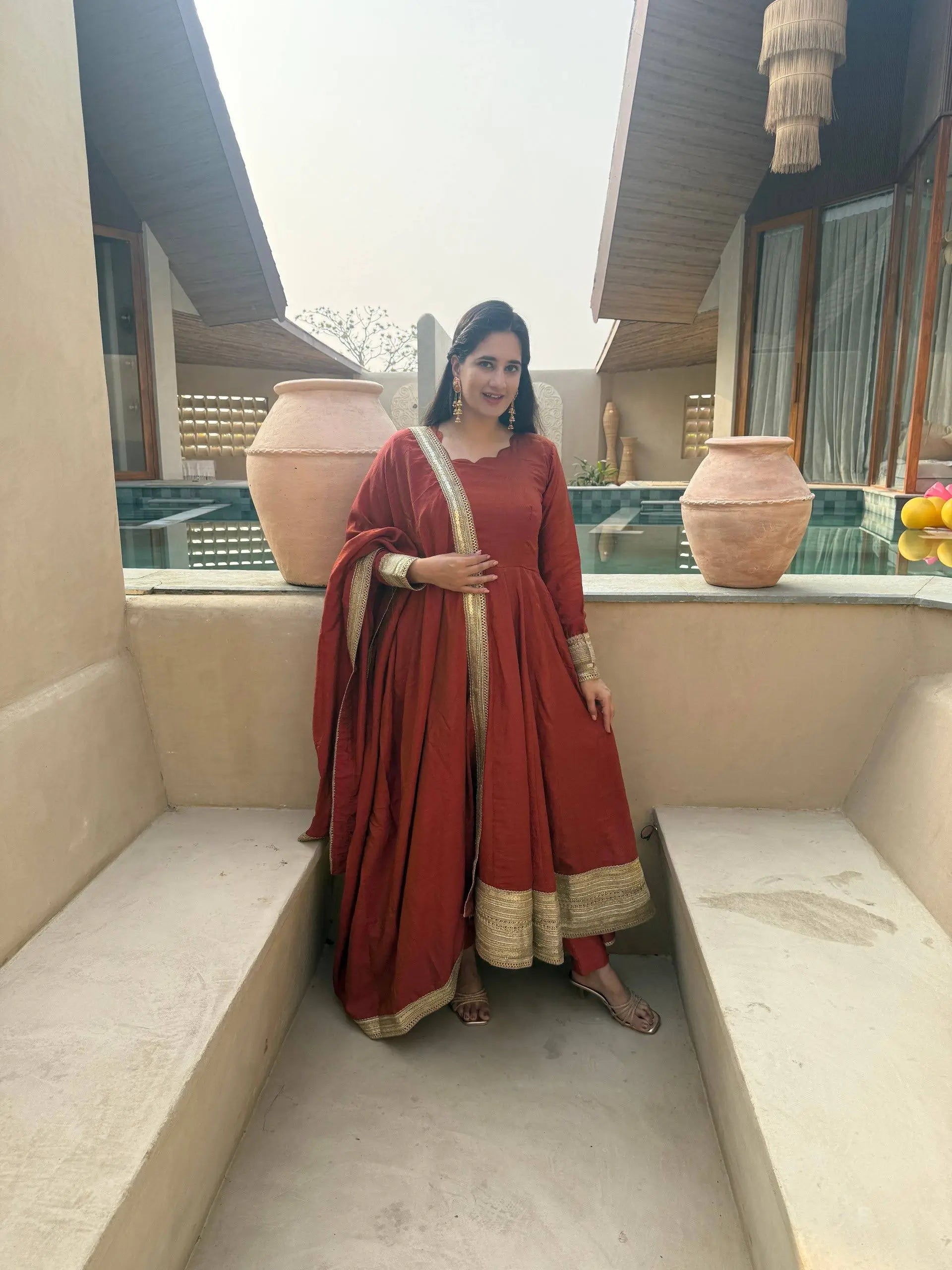 Rust Gota Border Anarkali Set