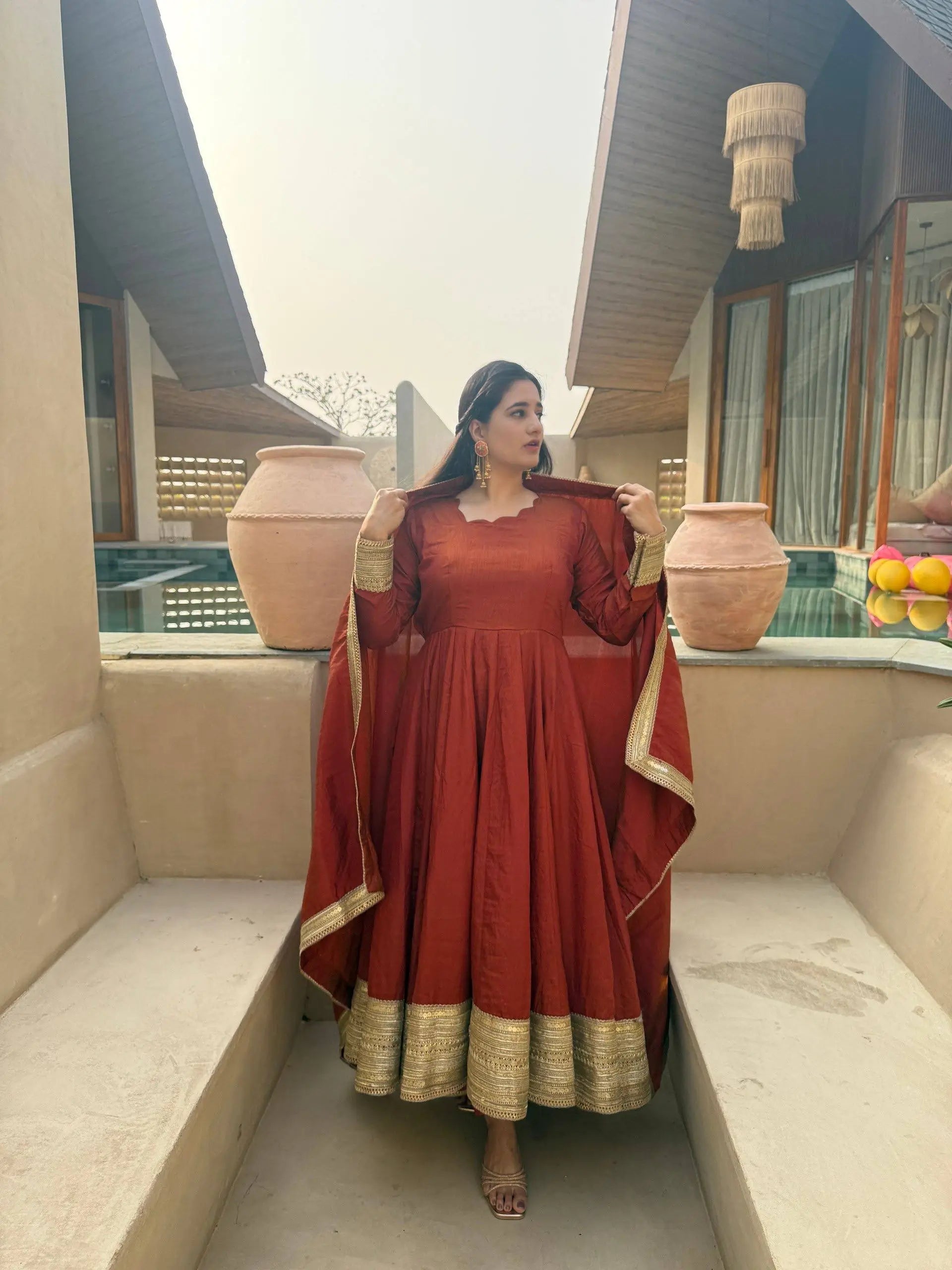 Rust Gota Border Anarkali Set