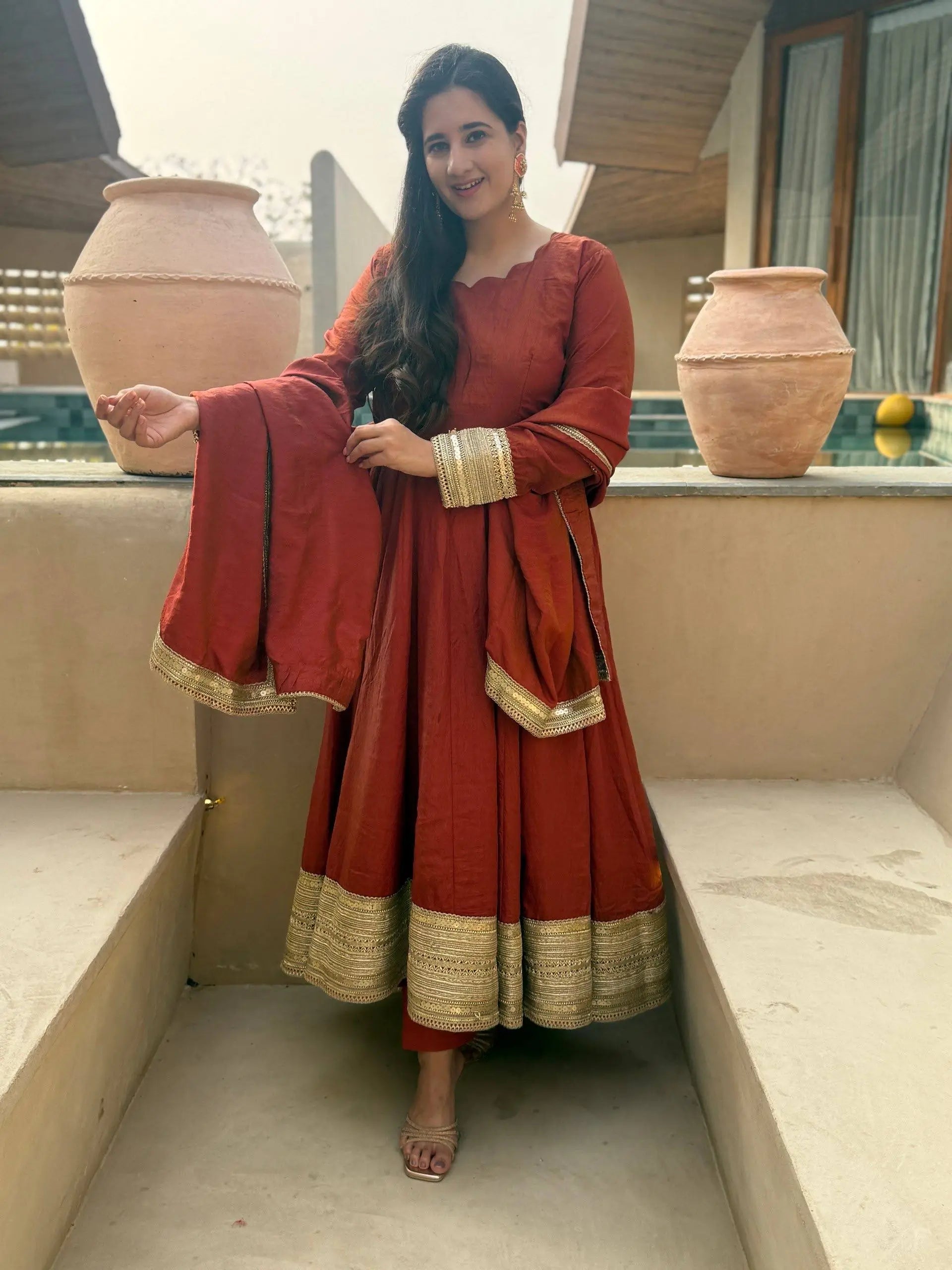 Rust Gota Border Anarkali Set