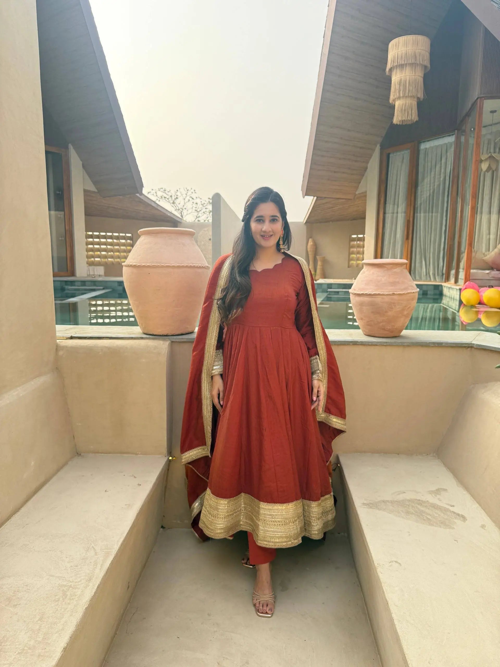 Rust Gota Border Anarkali Set