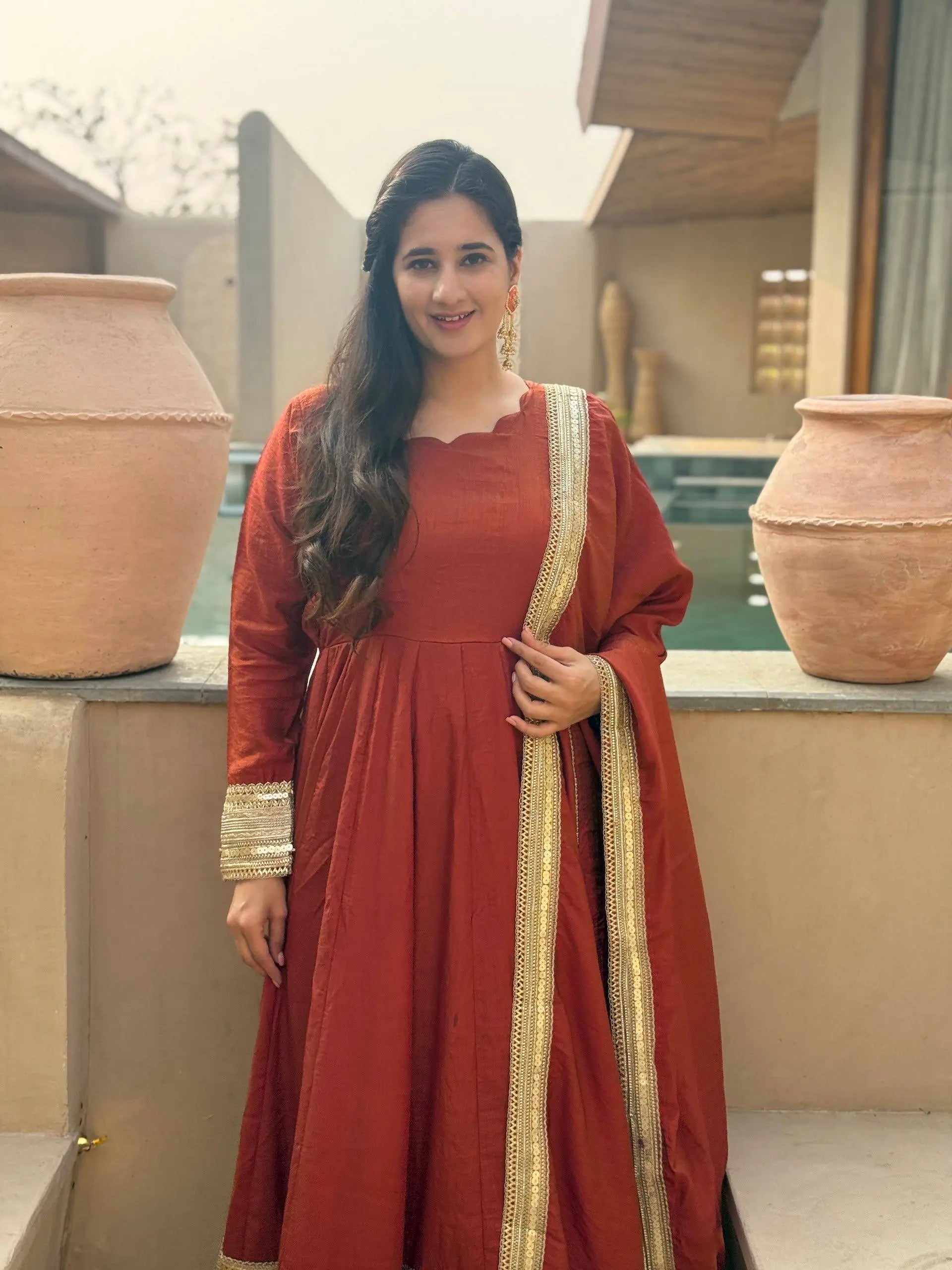 Rust Gota Border Anarkali Set