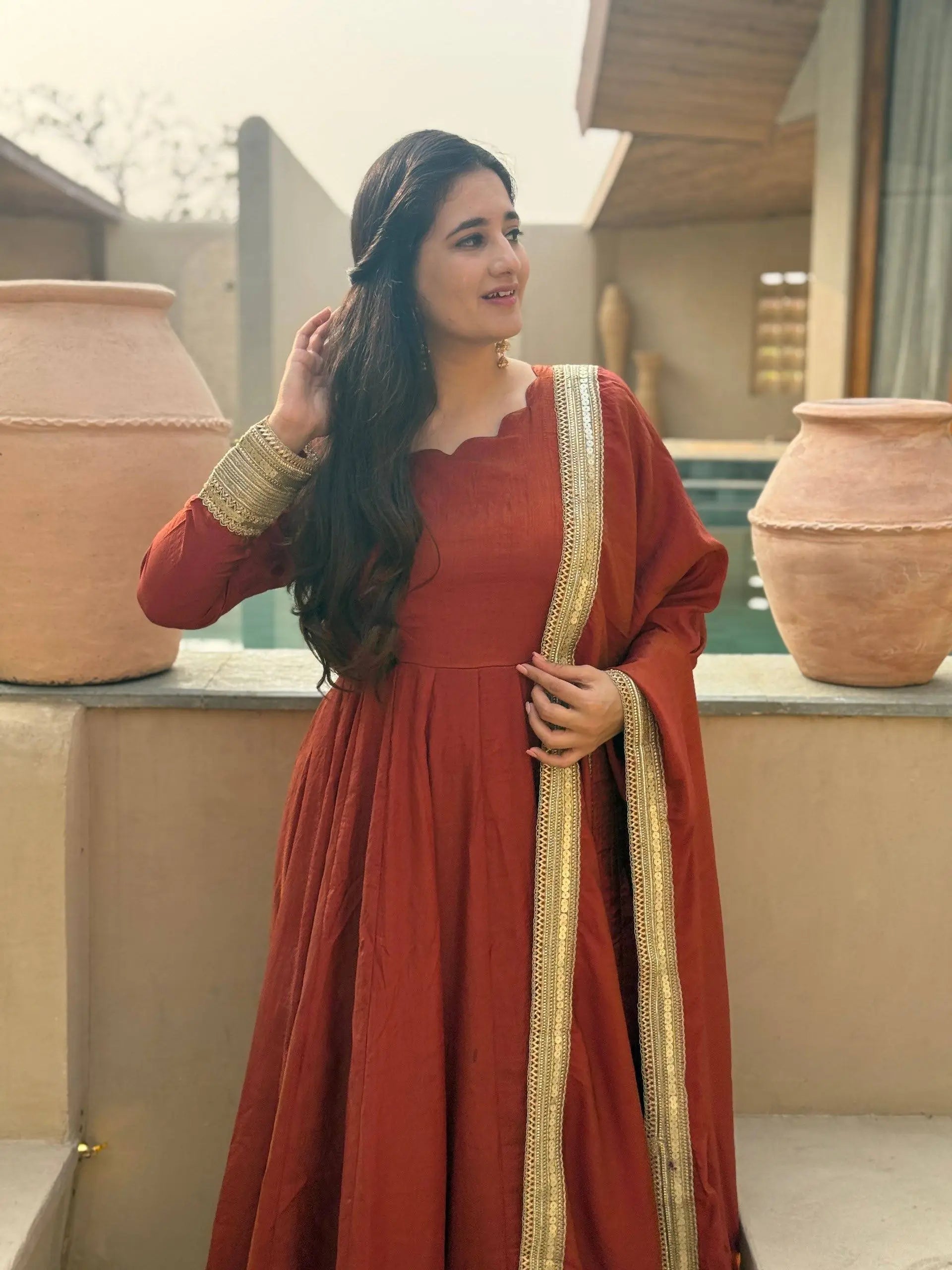 Rust Gota Border Anarkali Set